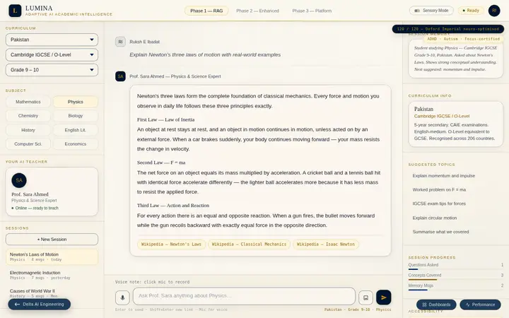 Screenshot of the LUMINA interface